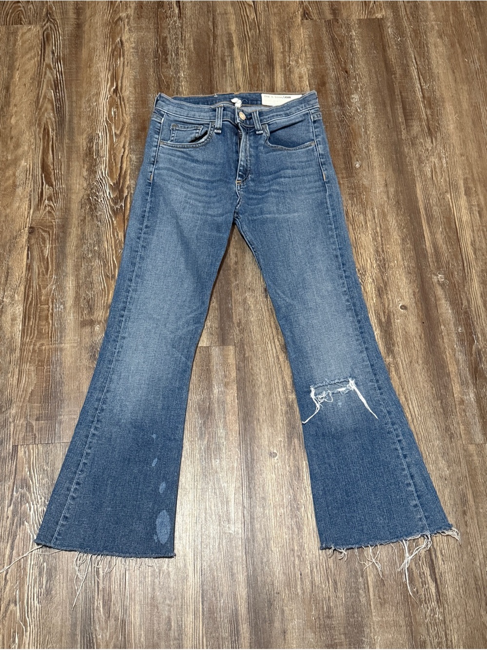 Rag & Bone 10" Crop Flare Jeans Women's 25 Raw Hem in Maybrook Wash Denim